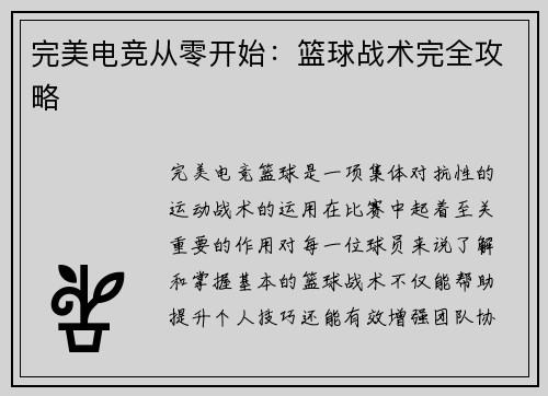 完美电竞从零开始：篮球战术完全攻略