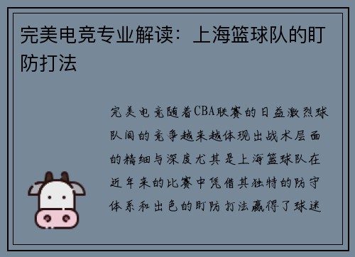 完美电竞专业解读：上海篮球队的盯防打法