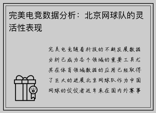 完美电竞数据分析:北京网球队的灵活性表现