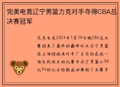 完美电竞辽宁男篮力克对手夺得CBA总决赛冠军